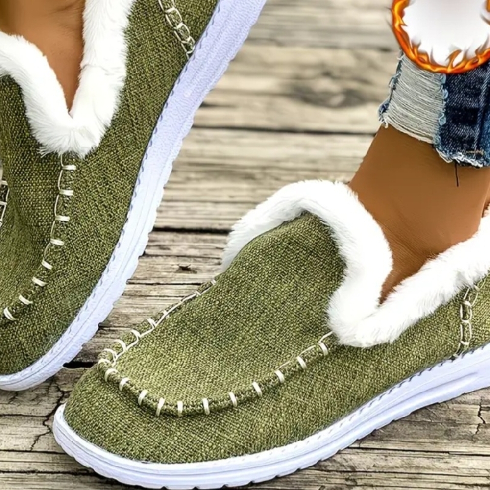 Cozy Olive Green Women's Slippers with White Trim